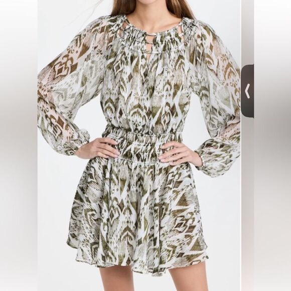 NWT Misa Los Angeles Mercy mini dress in green ikat pattern S - Picture 3 of 15